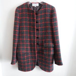 Fouk's Charcoal Gray/Red Plaid Lambs Wool/Angora/Cashmere Coat 40/US 8